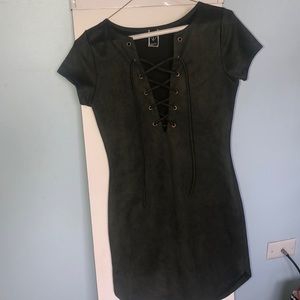 Olive velvet mini dress